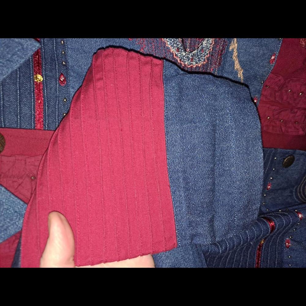 Indigo Moon Bleu And Red Patchwork Button Up 100%… - image 8